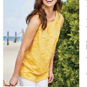 Soft Surroundings Women Embroidered Floral Top Small Artsy Tank Summer Coastal